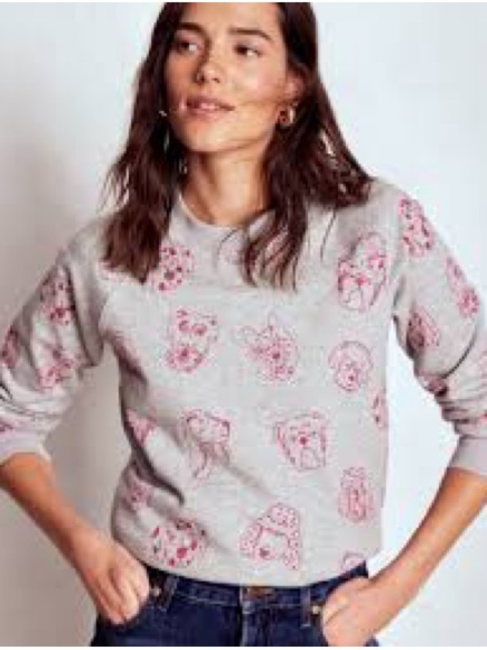 Boden Gray Sweatshirt with Pink Floral Faces